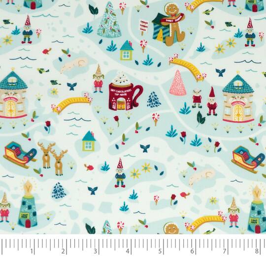SINGER Christmas Santa Village Cotton Print Fabric